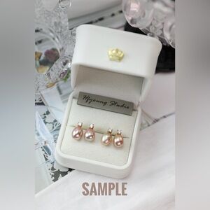 Metallic Pearl Stud Earrings with Diamond Accents